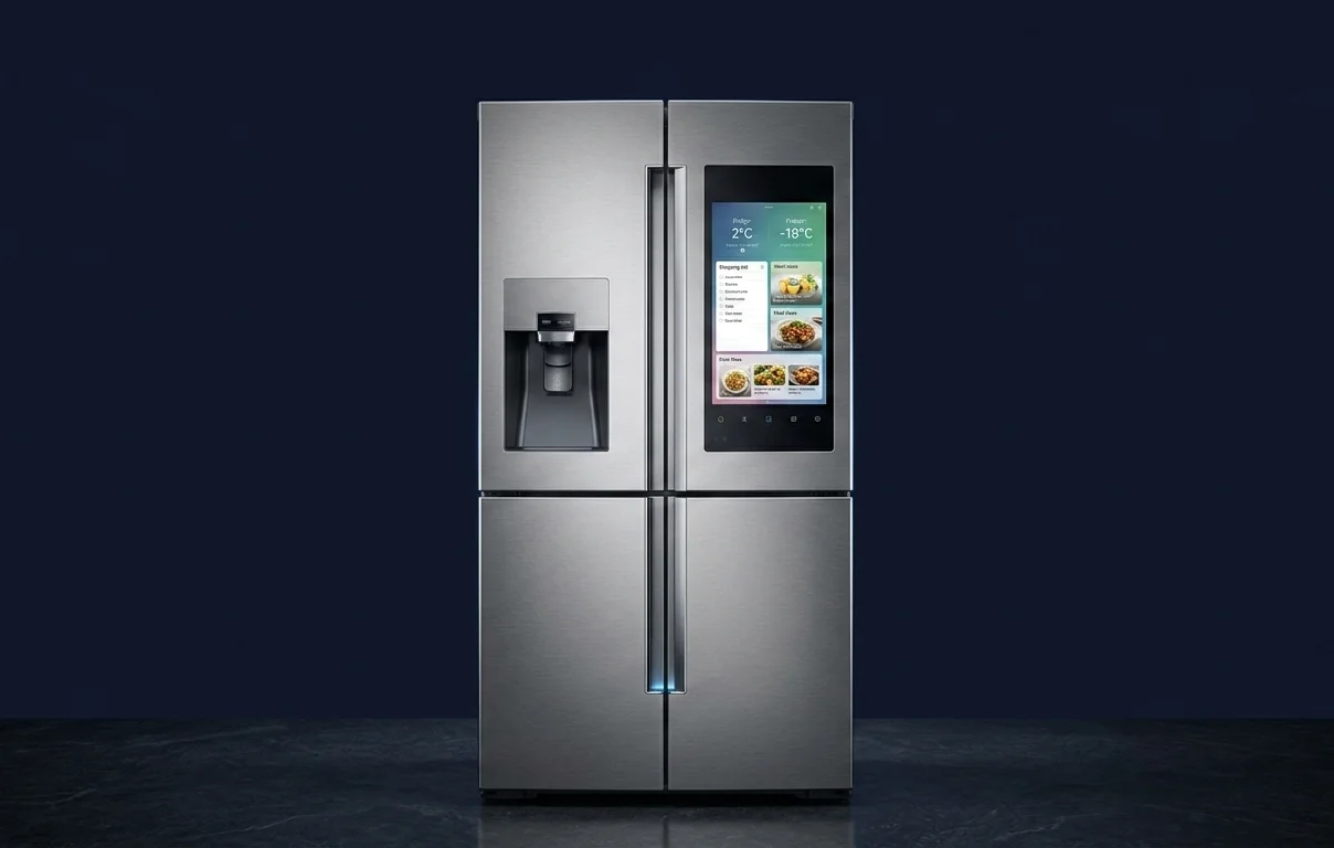 Modern refrigerator in kitchen